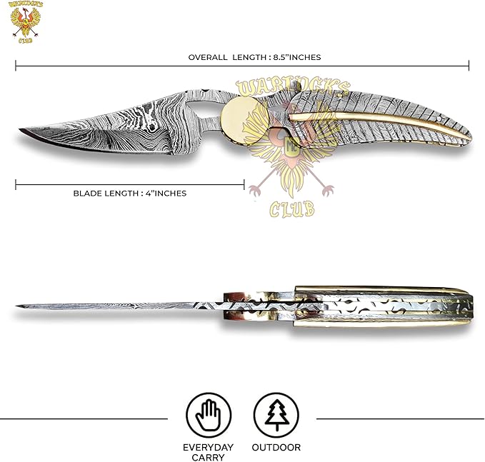 Handmade Damascus Pocket Knife with Sheath