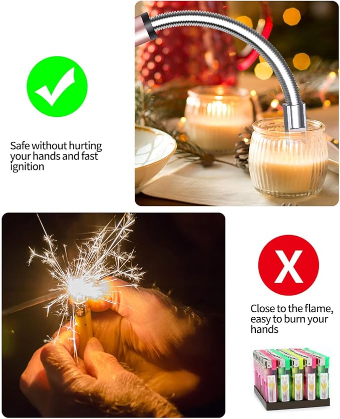 VEHHE Electric Candle Lighter, USB Rechargeable Lighters with Safety Button Lock, Flexible Neck ARC Long Lighter with LED Battery Display Windproof for Grilling Cooking Camping