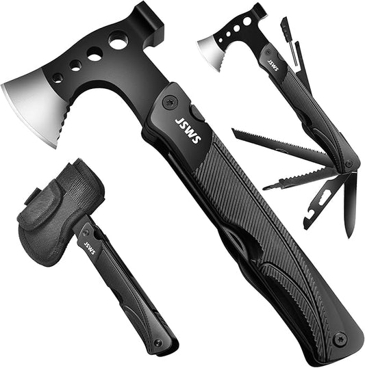 Multitool Axe Hammer 14-in-1 Portable Hatchet with 3.15'' Knife Blade Bottle & Can Opener Screwdriver Saw Christmas Gifts for Men Dad Husband Boyfriend Perfect for Camping Fishing Survival