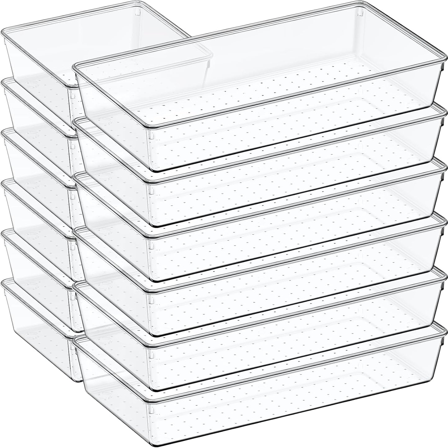 12 Pack Large Clear Plastic Drawer Organizer Set, Acrylic Bathroom Organizer Vanity Trays Dividers, Kitchen Organizers and Storage, Non-Slip Storage Bins for Makeup, Snacks, Office, Desk, Fridge