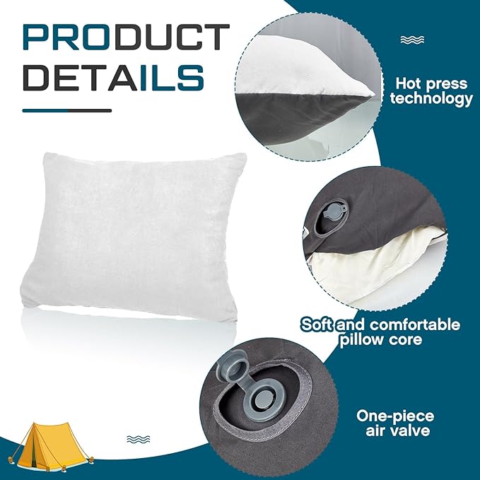 Soaoo 3 Pcs Camping Pillow Inflatable Compressible Memory Foam Foldable Travel Pillow Packable Pillow with Storage Bag for Adult Kid Backpacking Sleeping Traveling Hiking Car Essential Gear (Gray)