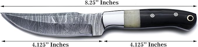 Handmade Damascus Steel Fixed Blade Knife Ideal for EDC Hunting,Survival,Camping,Bushcraft,And Fishing Fixed Blade with Drop Point Blade-Full Tang Bone Handle with CowHide-Leather Sheath-WKD-786