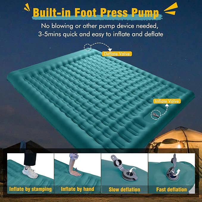 MEETPEAK Double Sleeping Pad for Camping, Extra-Thick 4.7" Inflatable Camping Mattress 2 Person with Pillow Built-in Foot Pump, Portable Camping Sleeping Mat for Backpacking, Hiking, Tent, Traveling