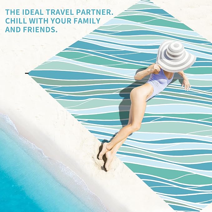 BYDOLL Beach Blanket Sandproof Waterproof 78''×110''1-7 Adults Compact Lightweight Oversized Beach Blanket Large Picnic Mat Beach Blanket for Travel Camping Hiking Picnic