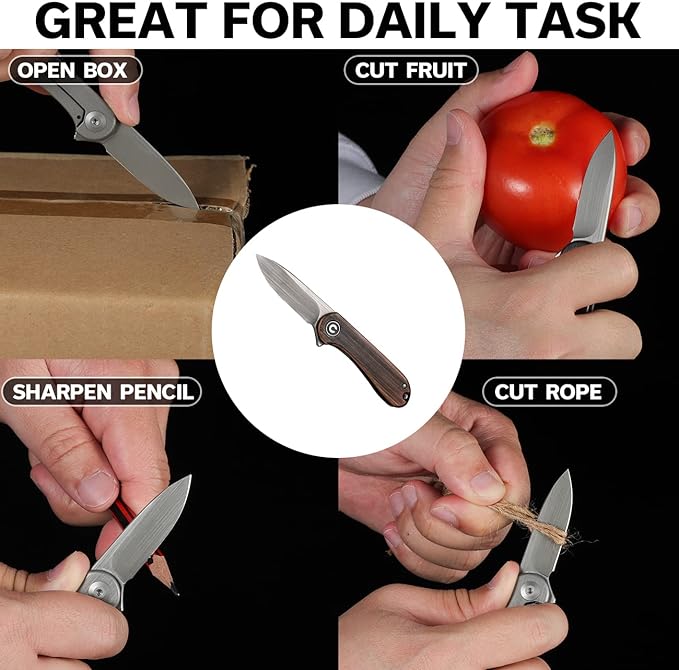 CIVIVI Mini Elementum Flipper Pocket Knife, Small folding Knife with 1.83" 14C28N Blade, Copper and Stainless Steel Handle C18062Q-2