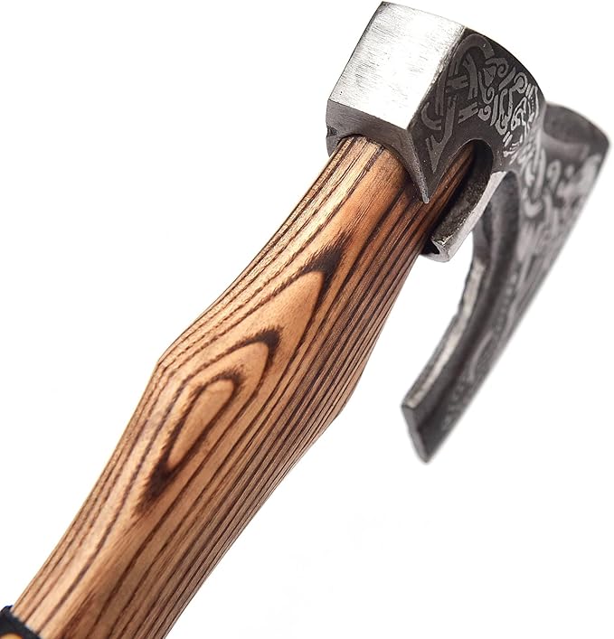 H&A CRAFTS® Viking Axe The Ragnar Lothbrok Real, and Custom Crafted with Leather Sheath Carbon Steel Camping Hatchet Personalized Gifts for Men (Jormungandr Viking Axe)