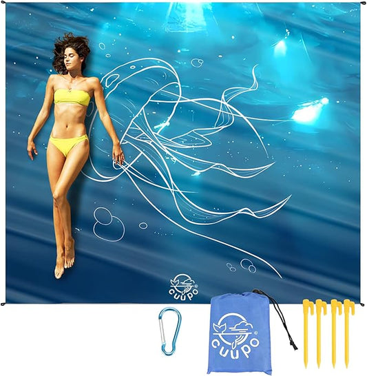 Beach Blanket Sandproof, 3D Printing 79" X 79" for 4-6 Adults Oversized Lightweight Picnic Blanket Portable Compact Quick Drying Picnic Mat for Outdoor Camping Hiking Travel