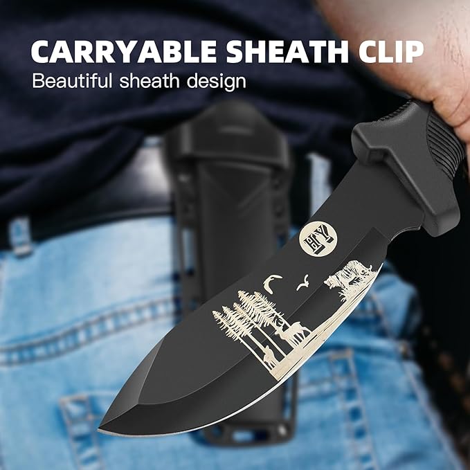 Fixed Blade Hunting Knife, Black High Hardness Plastic Handle with Sheath,Suitable for Hiking, Adventure, Survival and Collection (Black)