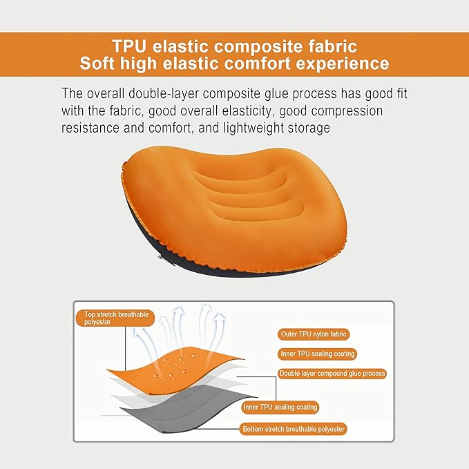 Portable Inflatable Neck Pillow for Outdoor Travel, Camping, Office Naps-Polyester ，Color Available-Simple and Comfortable (16.5 * 12.6 * 4.3in, Orange)