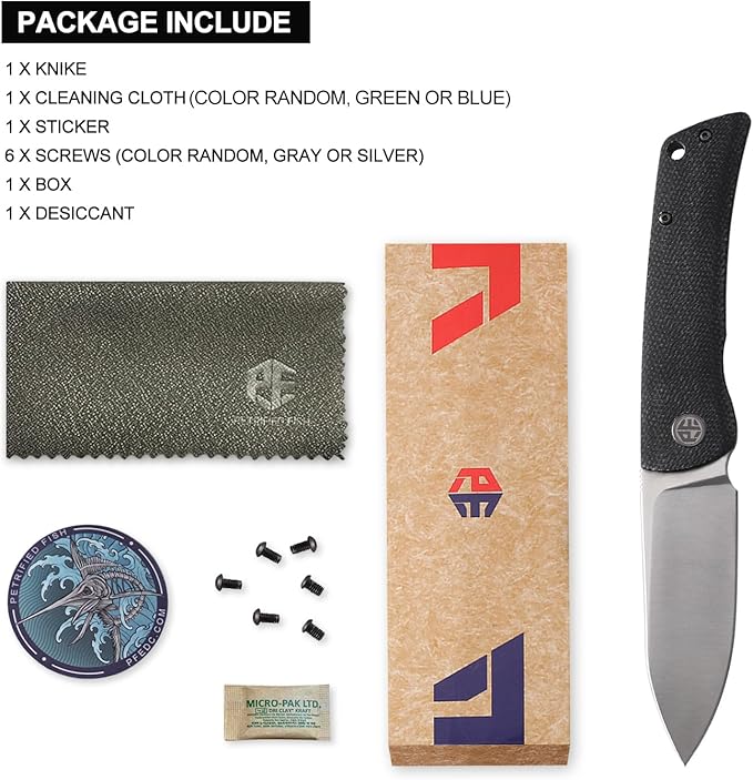 Petrified fish PFE05 Flavorist,3.15" K110 Satin Blade, 94g Micarta Handle Front Flipper Liner lock Folding knife (Black-S)