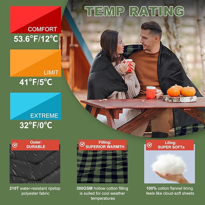 Double Sleeping Bag for Adults Kids Camping, XL Queen Size Sleeping Bags for 2 Person All Season Hiking Backpacking, Lightweight Waterproof with Compression Sack