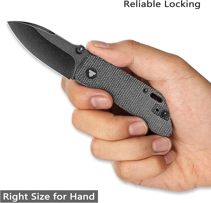 Pocket Knife for EDC,2.32in Black Stonewashed 14C28N Stainless Steel Blade,Black Micarta Handle,Thumb Studs Folding Knives with Reversible Deep Carry Clip for Men,Bootes-04B