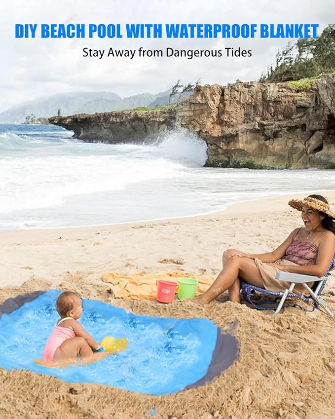 Beach Blanket Waterproof Sandproof, Picnic Blankets, Extra Large Beach Mat 83"x 83" for 2-8 Adults, Quick Drying, Lightweight Durable, Essentials for Outdoors, Travel, Beach Picnic, Hiking