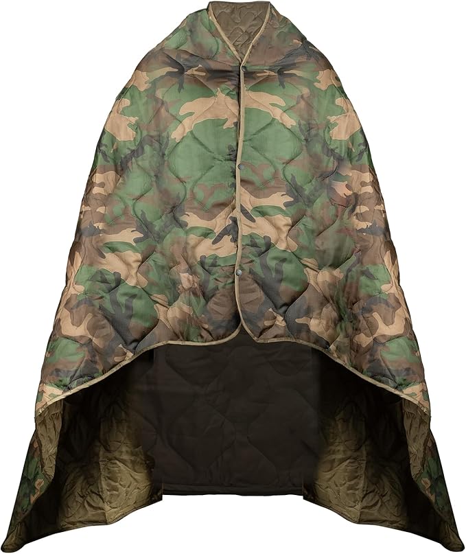 Military Poncho Liner 55”x 79” Camping Blanket Woobie Compact Waterproof for Travel Stadium Outdoor Camping