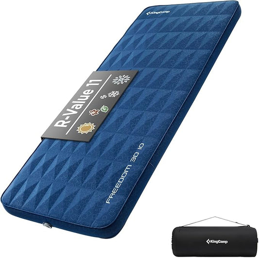 KingCamp Luxury 3D Self Inflating Sleeping Pad Ultra 4" Thick Foam Camping Mattress 11 R Value 78"x30" Portable Sleeping Mat for Indoor Outdoor Travel Winter Camping, Single-Navy