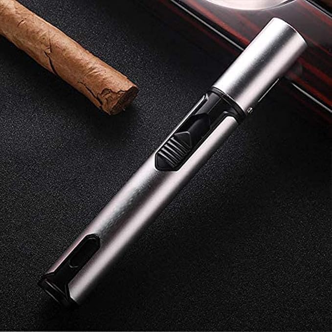 Urgrette 1 Pack Butane Torch Lighter, 6-inch Refillable Pen Lighter Adjustable Jet Flame Butane Lighter for Grill BBQ Camping (Gas Not Included) Silver.