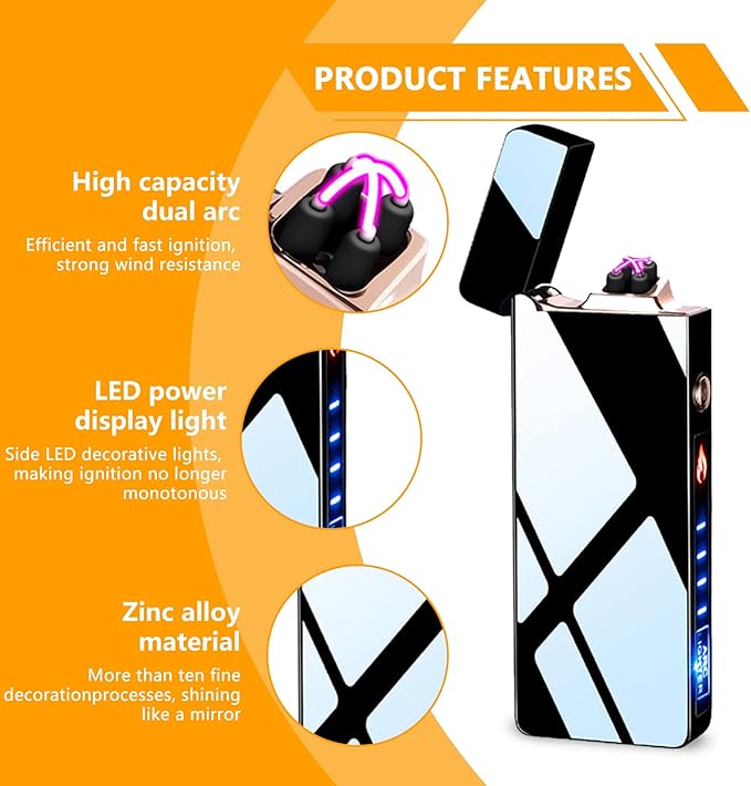 GADATOP Arc Lighter Rechargeable Windproof Flameless Electric Lighters for Outdoors Camping Hiking, Plasma Lighter with LED Battery Indicator and Gift Box (Black)