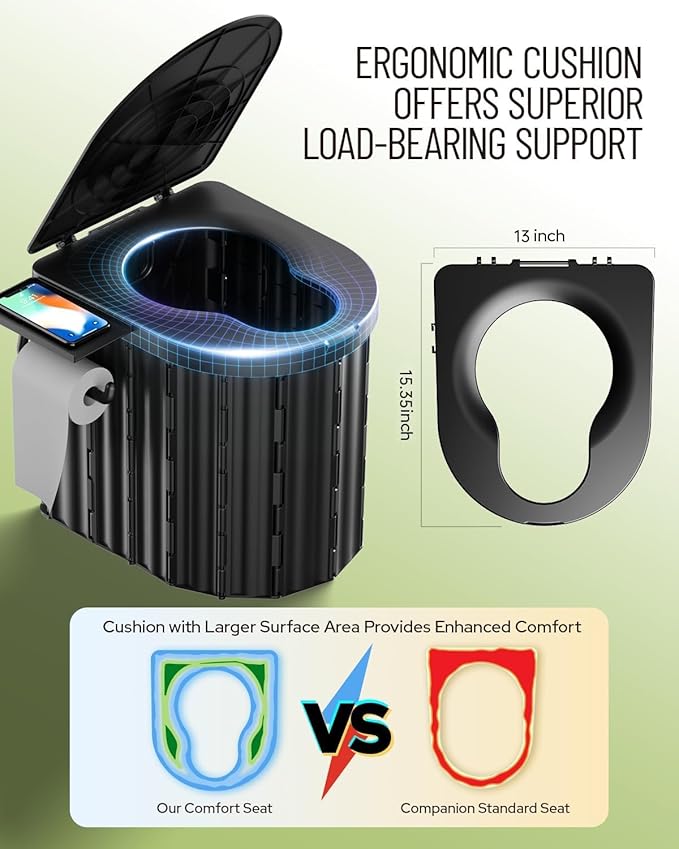 Camping Toilet with Pop-Up Privacy Tent and Liquid Waste Gel, Portable Toilet for Camping with Large Tent, Ergonomic Potty Provides Enhanced Comfort, Suitable for All Ages