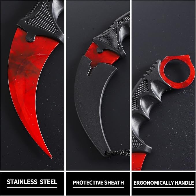 Red Karambit Trainer Knife Without Cutting Edge Karambit Practice Training Knife with Sheath for Beginner 100% Safe Trainer Tool