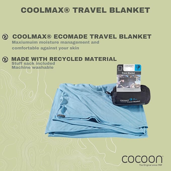 COCOON - Coolmax Travel Blanket | Compact Throw Blanket for Camping and Hiking | Fits in Backpack | Attaches to Luggage | Travel Essential | Fast Drying (Regular 70" x 55")
