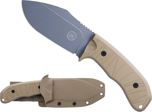 Off-Grid Knives - Alpha-Dog Coyote, Heavy Duty Fixed Blade Knife, 5mm Thick CRYO D2 Blade Steel, Full Tang, G10 Scales & XL Handle (Coyote)