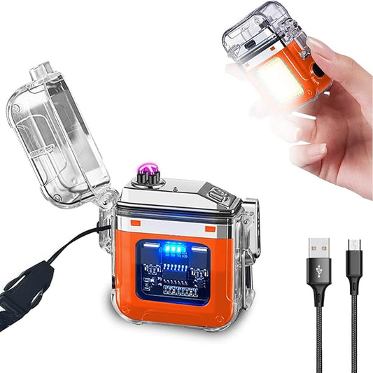 BABOBIU Electric Lighter Plasma Lighter Flameless Windproof Lighter Waterproof Rechargeable Lighter with Smart Chip Gift for Men, Father, Husband (Orange)