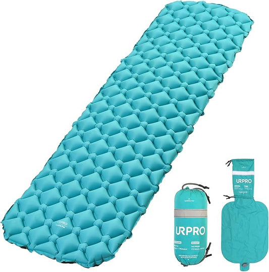 Camping Sleeping Pad Air Mattress - Inflatable Ultralight Ergonomic Design Compact Airpad Mat Backpacking Hiking Outdoor Activities Green