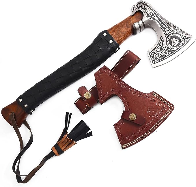 Handmade Viking Axe Real Carbon Steel Axe with Leather Sheath Camping Bearded Axes & Hatchets Hunting Axe Valentine's Day Gift, Camping & Hiking | Knives & Tools | Birthday Gift for him (VK-Ax-14)