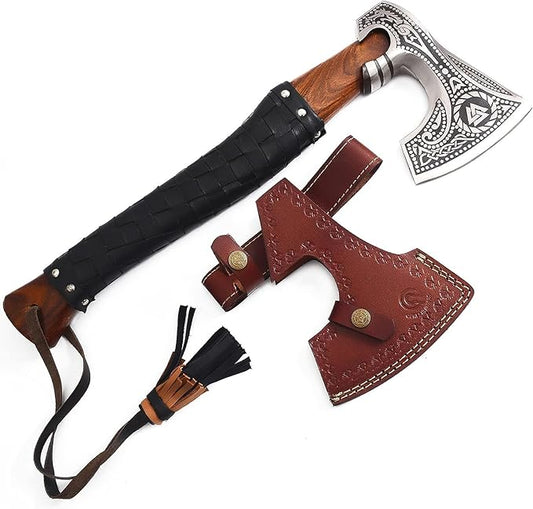 Handmade Viking Axe Real Carbon Steel Axe with Leather Sheath Camping Bearded Axes & Hatchets Hunting Axe Valentine's Day Gift, Camping & Hiking | Knives & Tools | Birthday Gift for him (VK-Ax-14)
