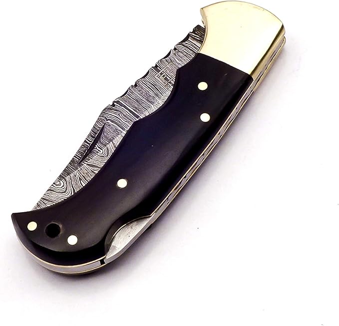 Handmade Damascus Pocket Knife for Men - Thoughtful Husband Present for Anniversaries - 6.5 Inch Folding Knife with Back Lock, Perfect for Camping and Hiking - Damascus Knife with Sheath