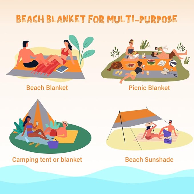 Beach Blanket Waterproof Sandproof 1-8 Adult Oversized 9'×10' Lightweight Durable Compact Sand Free Beach Mat for Travel Camping Hiking Picnic Blanket