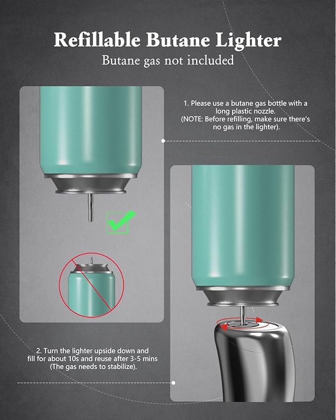 Torch Lighter, Adjustable 4 Jet Flame Refillable Butane Fuel Lighter Windproof Mini Butane Torch Lighter for Grill BBQ Gas Fireplace Fire Camping (Butane Gas Not Included) (Black)