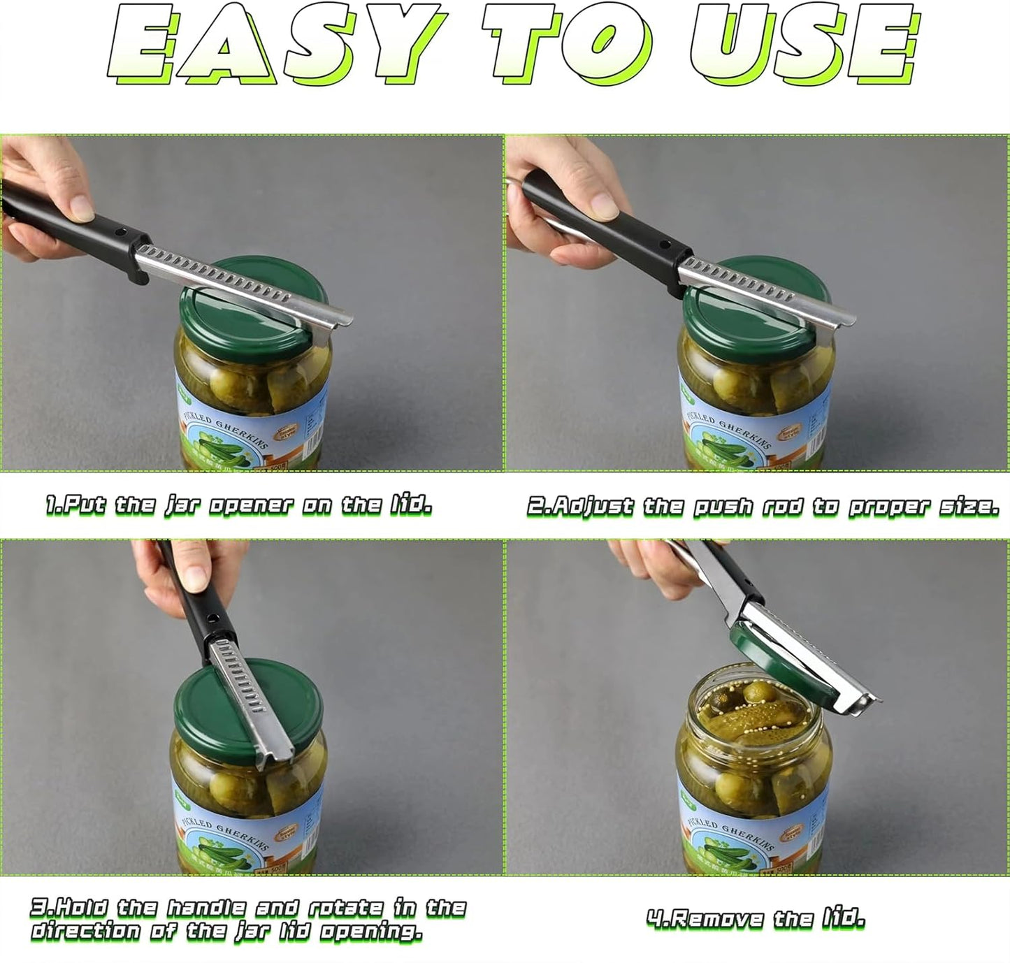 Jar Opener - 2 in 1 Adjustable Stainless Steel Jar Opener for Seniors with Arthritis - Lid Opener and Bottle Opener set with Jar Opener Gripper Pad