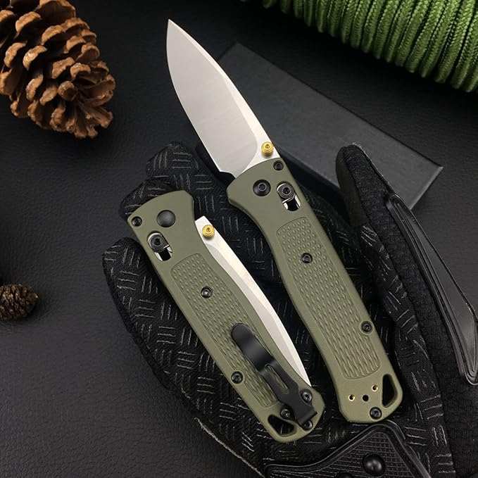 Everyday Carry Bugout Knife, Folding Pocket Knife with 3'' 8Cr13MoV Blade, Plain Edge, Green Glass Reinforced Nylon Grivory Handle with Belt Clip, Axis Lock, Thumb Stud