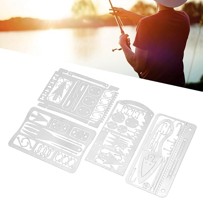 Outdoor Camping Multi-Function Tool, 4Pcs Fishing Card Multifunction Stainless Steel Preservative Survival Card for Outdoor Camping Over 18 Years Old Fishing Supplies