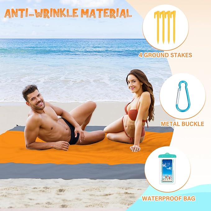 Beach Blanket Waterproof Sandproof 1-8 Adult Oversized 9'×10' Lightweight Durable Compact Sand Free Beach Mat for Travel Camping Hiking Picnic Blanket
