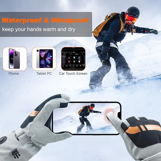 Heated Gloves for Men Women - 3 Heat Levels&Electric Rechargeable Battery Gloves for Winter Skiing Skating Snow Camping Hiking Heated Hand Warmer Gloves