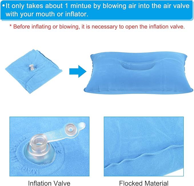 PATIKIL Inflatable Pillow, 2 Pack Squared Ultralight Camping Travel Pillow Desk Rest Neck Support for Hiking Backpacking Office, Blue