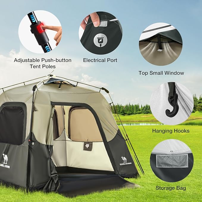 CAMEL CROWN Instant Tents for Camping 4-6 Person Tent Waterproof Easy Setup Sets Up in 60 Seconds Backpacking Tents with Carry Bag for Outdoor Hiking