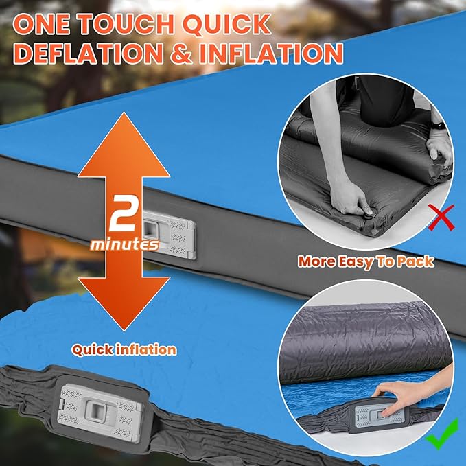 Self Inflating Sleeping Pad with Built-in Electric Pump, 4" Ultra Thick Memory Foam Double Camping Mattress, Fast Deflating Camping Sleeping Pad, 4 Season Insulated Sleeping Pad for Camping, Tent, Car