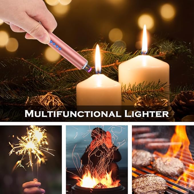 LcFun Electric Candle Lighter 2 Pack USB C Rechargeable Lighters Plasma Arc Lighter with Safe Lock Windproof Flameless Long Lighter for Candles, BBQ, Camping, Gas Stoves