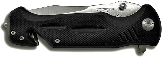 BULLSHARK G-10 8CR13 Folding Pocket Knife w/Glass Breaker and Seatbelt Paracord Cutter - Serrated Blade Silver Assisted Open (SERRATED SATIN ASSISTED, 1)