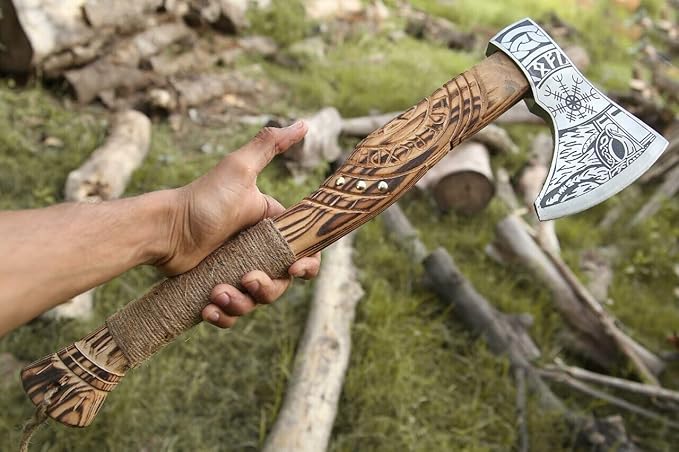 Handmade Viking Axe Real Carbon Steel Axe with Leather Sheath Camping Bearded Axes & Hatchets Hunting Axe Valentine's Day Gift, Camping & Hiking | Knives & Tools | Birthday Gift for him (VK-Ax-18)