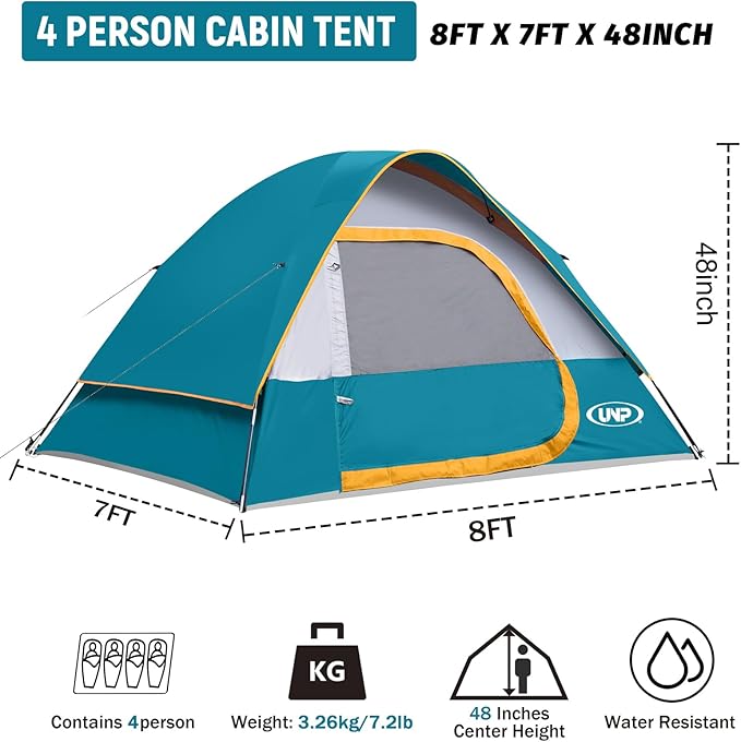 Camping Tent 4 Person, Waterproof Windproof Tent with Rainfly Easy Set up-Portable Dome Tents for Camping