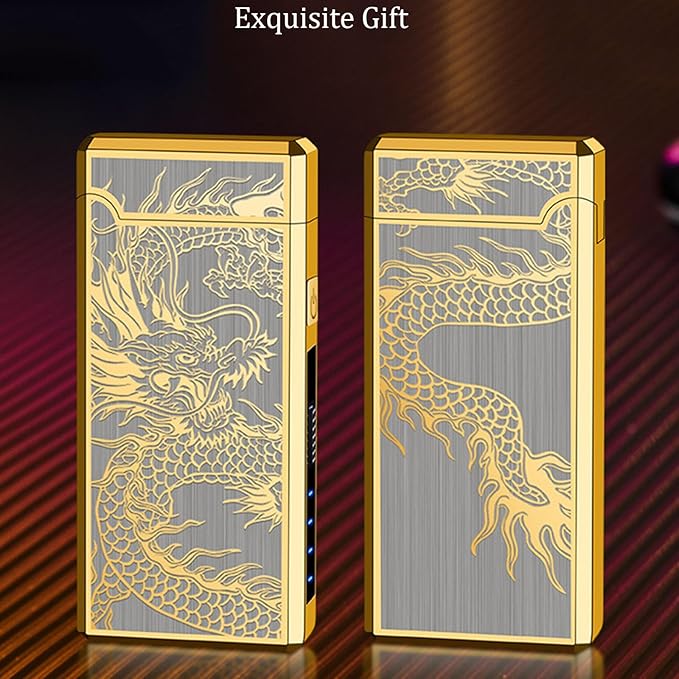 Electric Lighter, Windproof USB Rechargeable Flameless Dual Arc Lighter, Pocket Metal Lighter with LED Battery Indication for Candles, Incense, Fireworks, Camping(Gold)