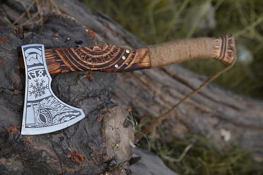Handmade Viking Axe Real Carbon Steel Axe with Leather Sheath Camping Bearded Axes & Hatchets Hunting Axe Valentine's Day Gift, Camping & Hiking | Knives & Tools | Birthday Gift for him (VK-Ax-18)