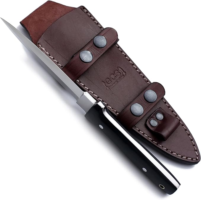 GCS Custom Handmade Black Micarta Handle D2 Tool Steel Knife Buffalo Hide Sheath 168
