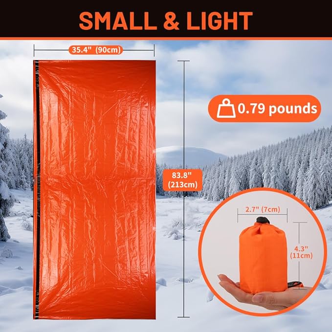 Survival Bag - 3 Pack Bivy Sack Waterproof, Emergency Sleeping Bags Blanket Stuff Shelter Xtreme Cold, Survival Gear and Supplies for Disaster Preparedness, Thermal, Portable, Camping