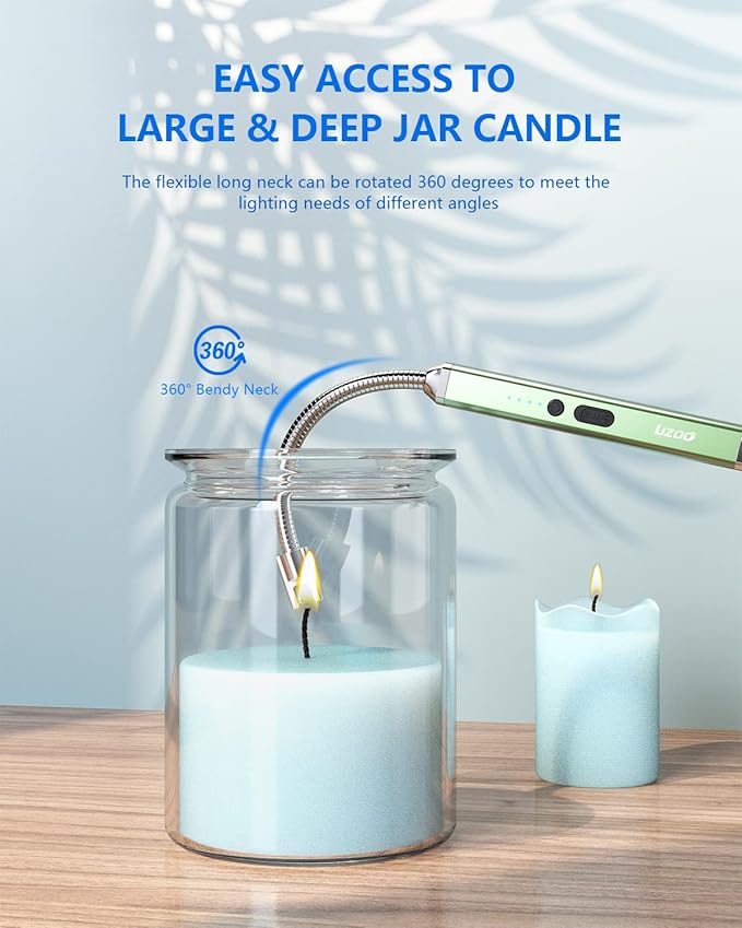 Long Lighter, Upgraded USB Electric Lighter, Rechargeable Arc Lighter with LED Display, 360° Flexible Neck Flameless Grill Long Lighters for Candle Aromatherapy Camping BBQ Gas Stove-Green