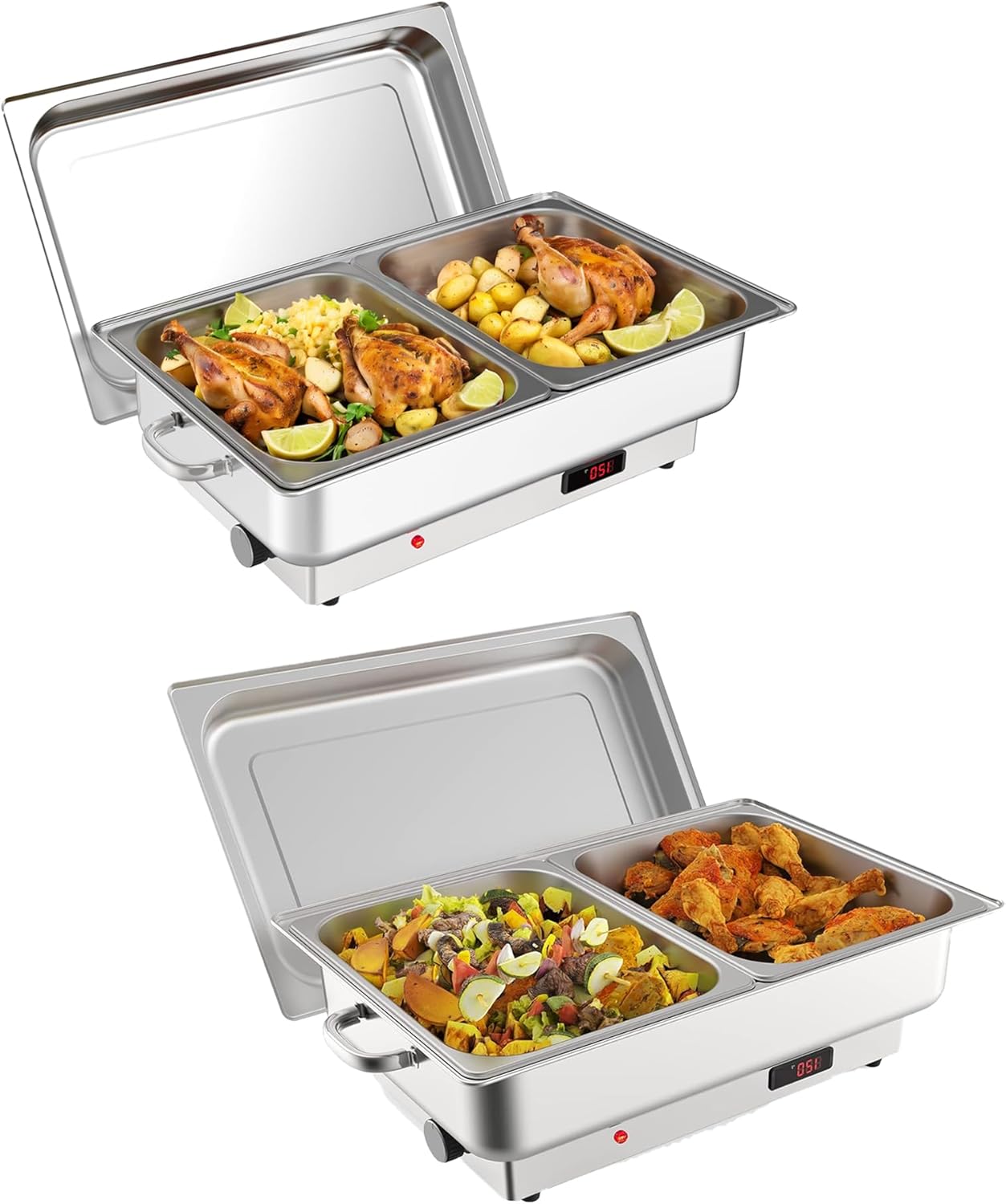 2 PACK Electric Chafing Dish Buffet Set 2 x 4.5QT Buffet Servers and Warmers Digital Display Temperature Warming Tray Stainless Steel Food Warmer for Parties Weddings Caterings